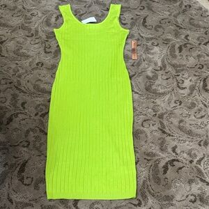 Almost Famous Neon Green Ribbed Midi Dress